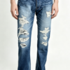 Custom Men's 14oz Denim Distressed Slim Jeans Navy
