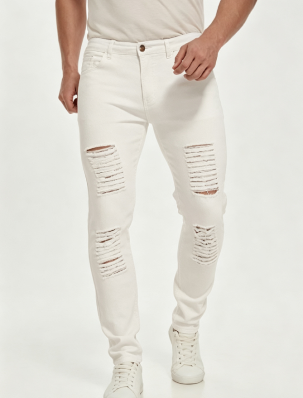 Custom Men's Stretch Denim Distressed Slim Jeans Bone Custom Men's Stretch Denim Distressed Slim Jeans Bone