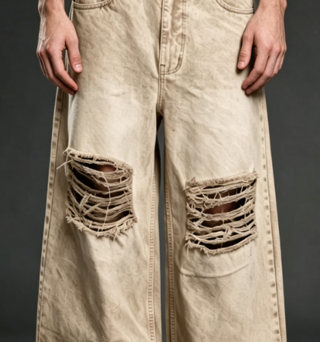 Custom Men's 14oz Denim Distressed Baggy Jeans Sand Wash Custom Men's 14oz Denim Distressed Baggy Jeans Sand Wash