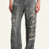 Custom Men's Stretch Denim Distressed Straight Jeans Slate Grey Custom Men's Stretch Denim Distressed Straight Jeans Slate Grey