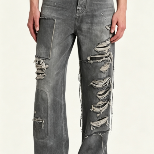 Custom Men's Stretch Denim Distressed Straight Jeans Slate Grey Custom Men's Stretch Denim Distressed Straight Jeans Slate Grey