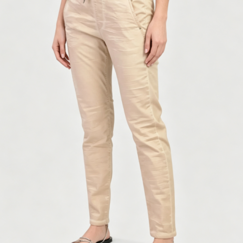 Custom Women's Selvedge Denim Distressed Skinny Jeans Sand