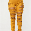 Custom Women's Selvedge Denim Distressed Slim Jeans Mustard Custom Women's Selvedge Denim Distressed Slim Jeans Mustard
