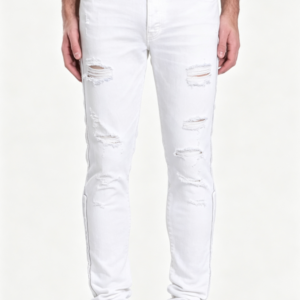 Custom Men's 14oz Denim Distressed Slim Jeans Bone