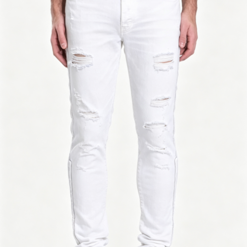 Custom Men's 14oz Denim Distressed Slim Jeans Bone Custom Men's 14oz Denim Distressed Slim Jeans Bone