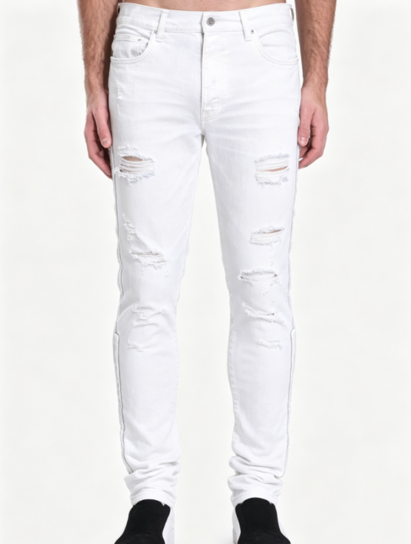 Custom Men's 14oz Denim Distressed Slim Jeans Bone