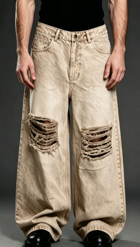Custom Men's 14oz Denim Distressed Baggy Jeans Sand Wash Custom Men's 14oz Denim Distressed Baggy Jeans Sand Wash