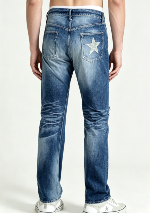 Custom Men's 14oz Denim Distressed Slim Jeans Navy - view 2
