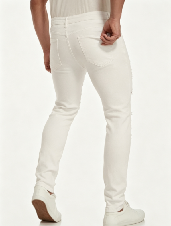 Custom Men's Stretch Denim Distressed Slim Jeans Bone - view 2 Custom Men's Stretch Denim Distressed Slim Jeans Bone - view 2
