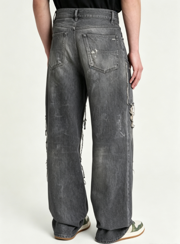 Custom Men's Stretch Denim Distressed Straight Jeans Slate Grey - view 2 Custom Men's Stretch Denim Distressed Straight Jeans Slate Grey - view 2