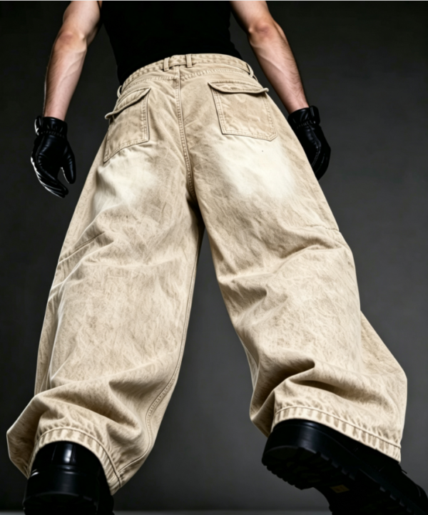 Custom Men's 14oz Denim Distressed Baggy Jeans Sand Wash - view 2 Custom Men's 14oz Denim Distressed Baggy Jeans Sand Wash - view 2