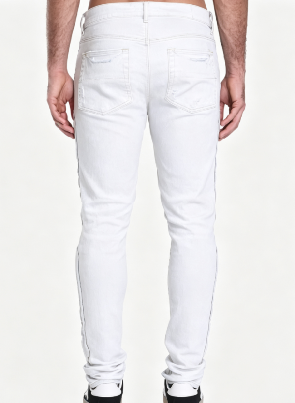 Custom Men's 14oz Denim Distressed Slim Jeans Bone - view 2
