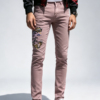 Custom Men's Stretch Denim Embroidered Slim Jeans Dusty Pink Custom Men's Stretch Denim Embroidered Slim Jeans Dusty Pink
