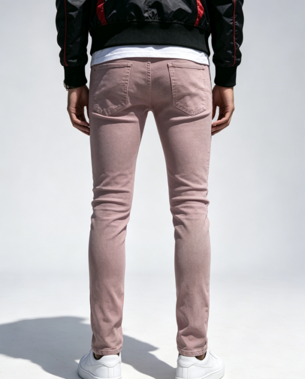 Custom Men's Stretch Denim Embroidered Slim Jeans Dusty Pink - view 2 Custom Men's Stretch Denim Embroidered Slim Jeans Dusty Pink - view 2