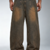 Custom Men's Stretch Denim Embroidered Baggy Jeans Chocolate Brown - view 2 Custom Men's Stretch Denim Embroidered Baggy Jeans Chocolate Brown - view 2