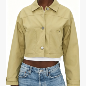 Custom Women's Denim Cropped Coach Jacket Khaki