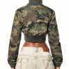 Custom Women's Denim Cropped Varsity Jacket Army Green - view 2 Custom Women's Denim Cropped Varsity Jacket Army Green - view 2