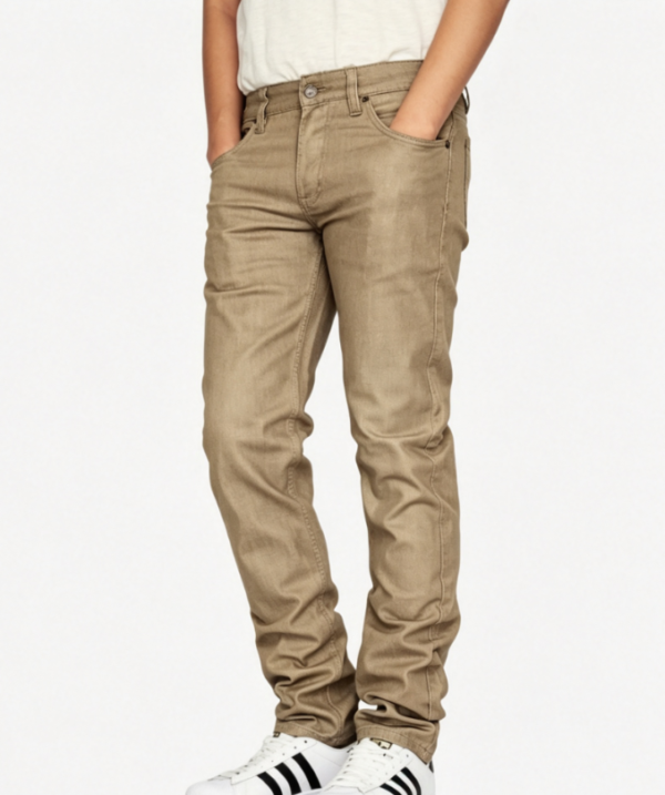 Custom Men's Stretch Denim Raw Slim Jeans Khaki Custom Men's Stretch Denim Raw Slim Jeans Khaki