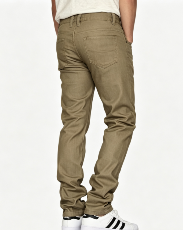 Custom Men's Stretch Denim Raw Slim Jeans Khaki - view 2 Custom Men's Stretch Denim Raw Slim Jeans Khaki - view 2