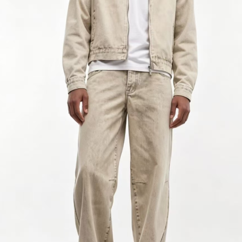 Custom Men's Denim Stone Washed Relaxed Denim Set Khaki Custom Men's Denim Stone Washed Relaxed Denim Set Khaki