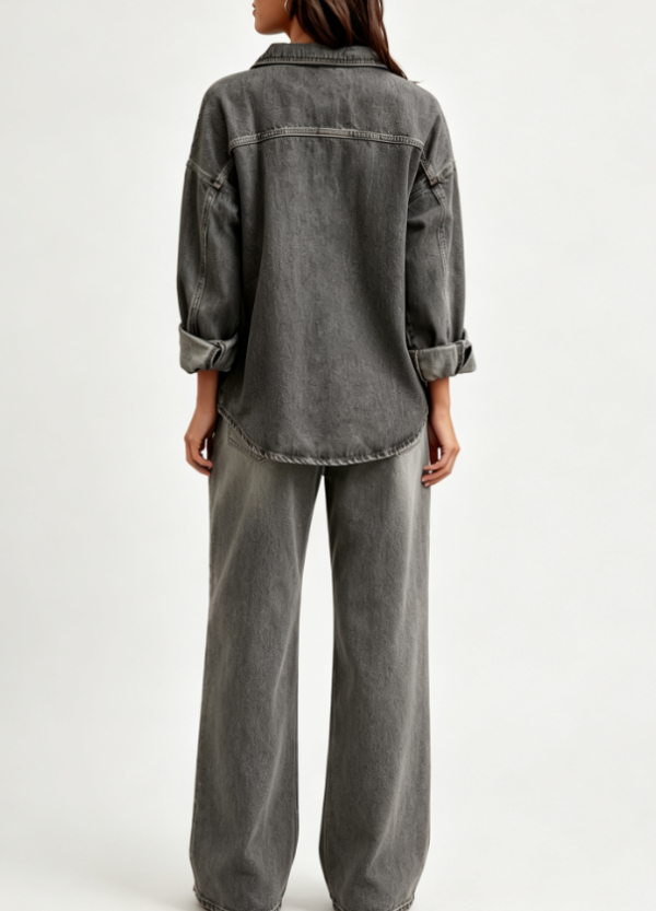 Custom Women's Denim Stone Washed Relaxed Denim Set Charcoal - view 2 Custom Women's Denim Stone Washed Relaxed Denim Set Charcoal - view 2