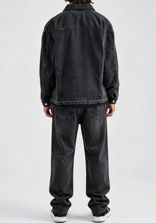 Custom Men's Denim Stone Washed Relaxed Denim Set Black - view 2 Custom Men's Denim Stone Washed Relaxed Denim Set Black - view 2