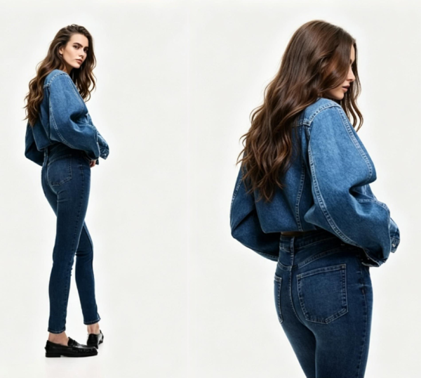 Custom Women's Stone Washed Relaxed Denim Set - view 3 Custom Women's Stone Washed Relaxed Denim Set - view 3