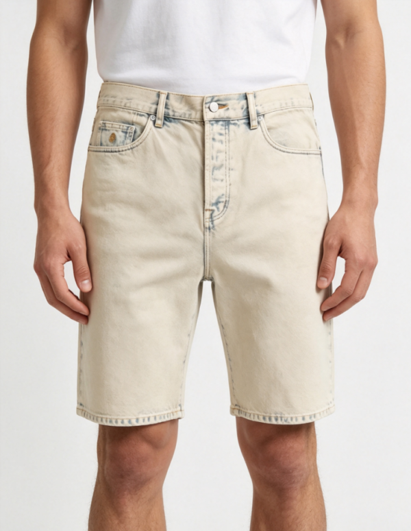 Custom Men's Denim Stone Washed Slim Denim Shorts Khaki Custom Men's Denim Stone Washed Slim Denim Shorts Khaki