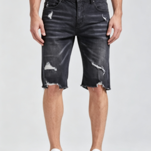 Custom Men's Denim Stone Washed Slim Denim Shorts Black