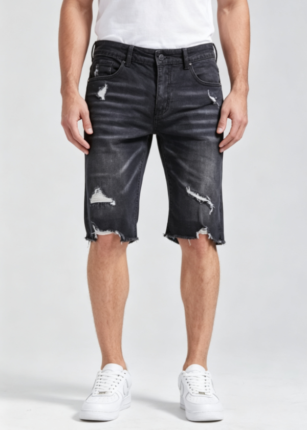 Custom Men's Denim Stone Washed Slim Denim Shorts Black Custom Men's Denim Stone Washed Slim Denim Shorts Black