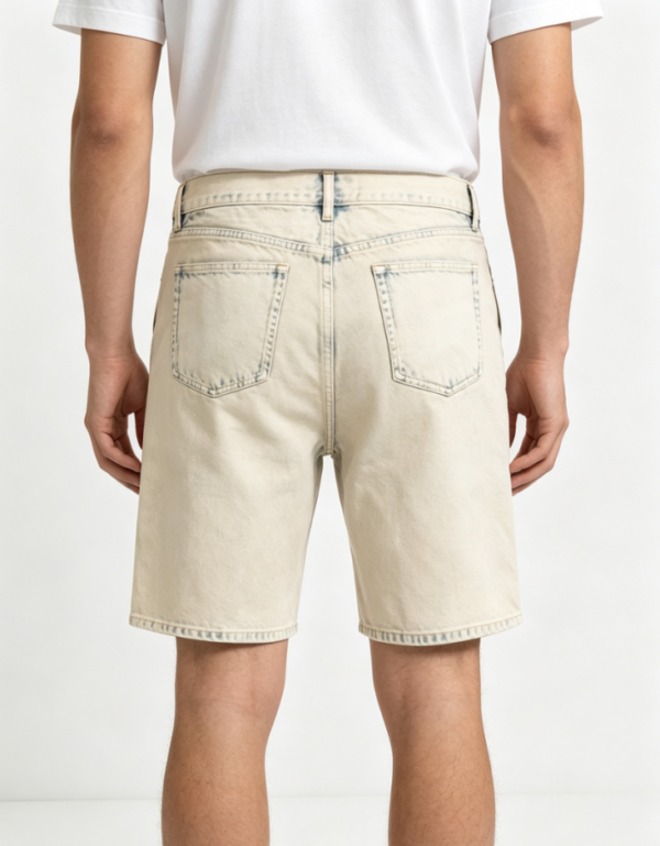 Custom Men's Denim Stone Washed Slim Denim Shorts Khaki - view 2 Custom Men's Denim Stone Washed Slim Denim Shorts Khaki - view 2