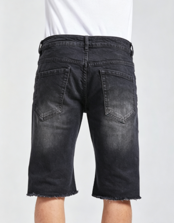 Custom Men's Denim Stone Washed Slim Denim Shorts Black - view 2 Custom Men's Denim Stone Washed Slim Denim Shorts Black - view 2