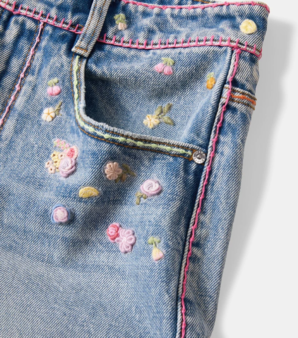 Custom Women's Organic Cotton Embroidered Blue Denim Shorts - view 2