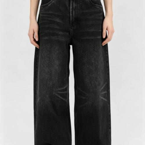 Custom Women's Selvedge Denim Stone Washed Baggy Jeans Black