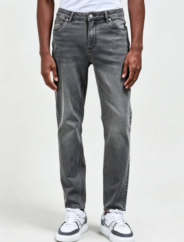 Custom Men's 14oz Denim Stone Washed Slim Jeans Slate Grey Custom Men's 14oz Denim Stone Washed Slim Jeans Slate Grey