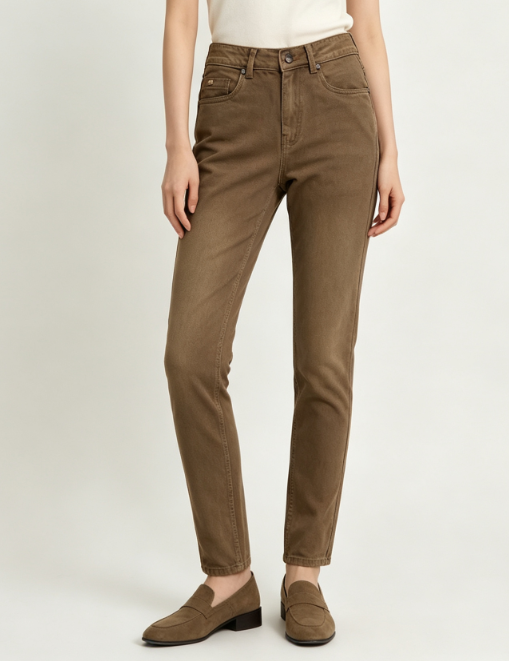 Custom Women's Selvedge Denim Stone Washed Slim Jeans Chocolate Brown Custom Women's Selvedge Denim Stone Washed Slim Jeans Chocolate Brown