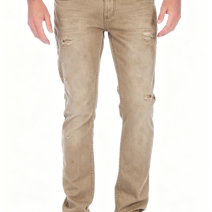 Custom Men's 14oz Denim Stone Washed Slim Jeans Khaki