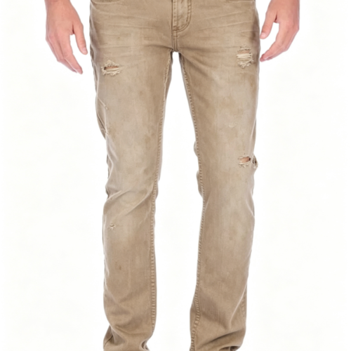 Custom Men's 14oz Denim Stone Washed Slim Jeans Khaki Custom Men's 14oz Denim Stone Washed Slim Jeans Khaki