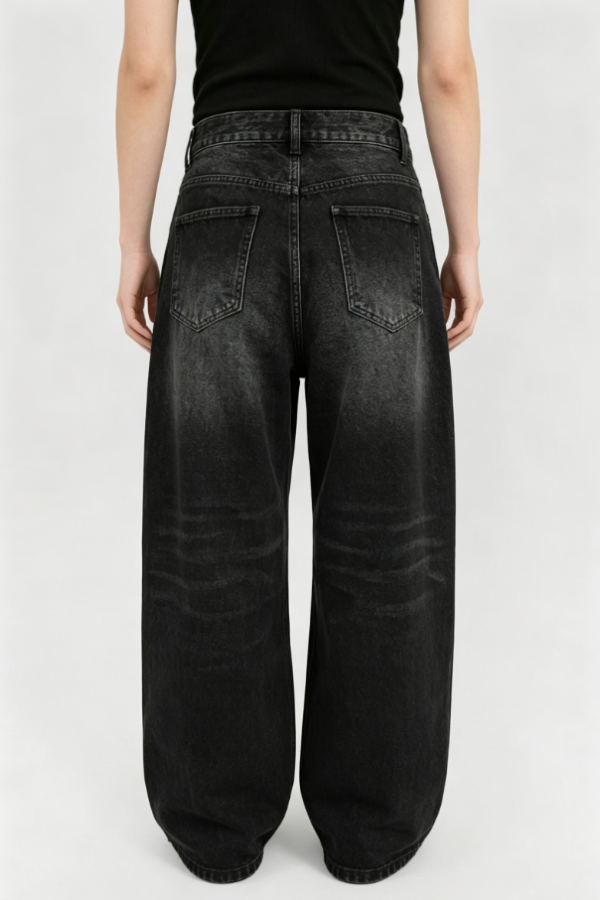 Custom Women's Selvedge Denim Stone Washed Baggy Jeans Black - view 2