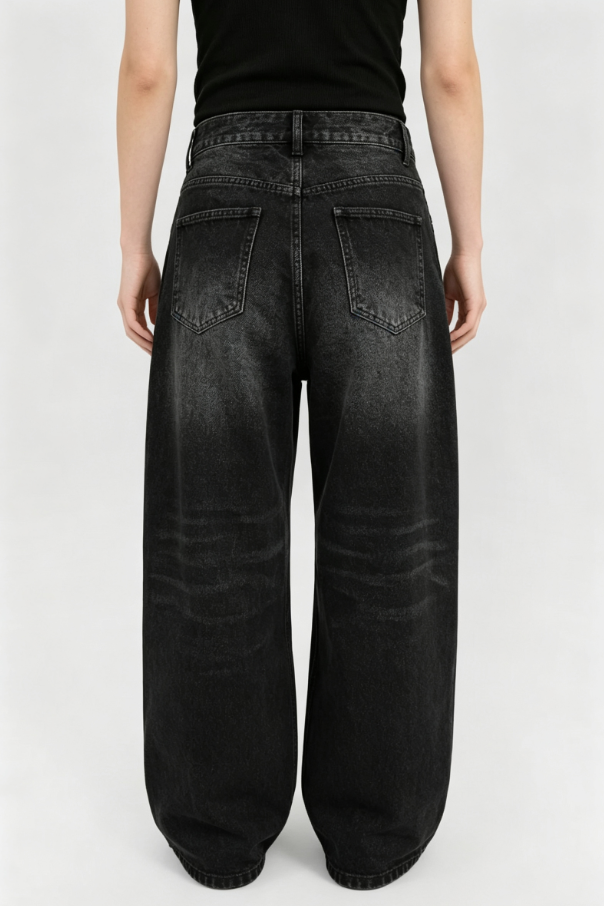 Custom Women's Selvedge Denim Stone Washed Baggy Jeans Black - view 2
