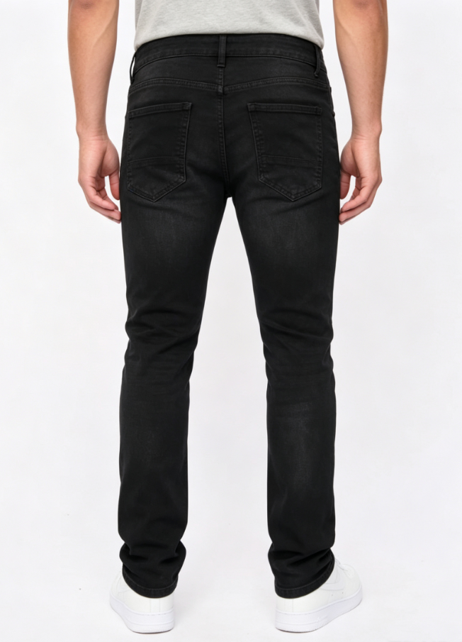 Custom Men's Stretch Denim Stone Washed Slim Jeans Black - view 2