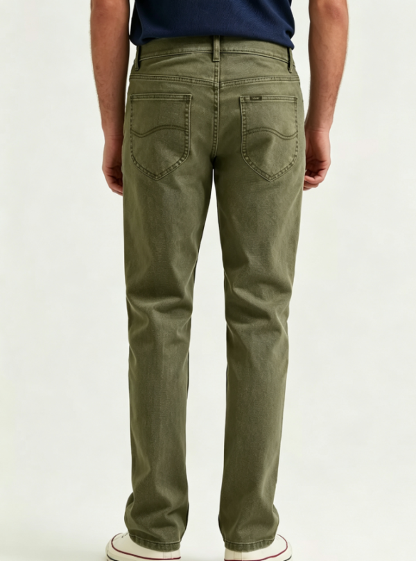 Custom Men's Stretch Denim Stone Washed Straight Jeans Army Green - view 2 Custom Men's Stretch Denim Stone Washed Straight Jeans Army Green - view 2
