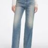 Custom Women's Organic Cotton Distressed Straight Leg Blue Jeans Custom Women's Organic Cotton Distressed Straight Leg Blue Jeans