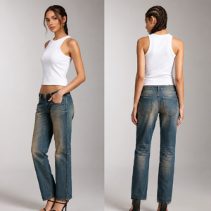 Custom Women's Denim Distressed Straight Leg Blue Jeans