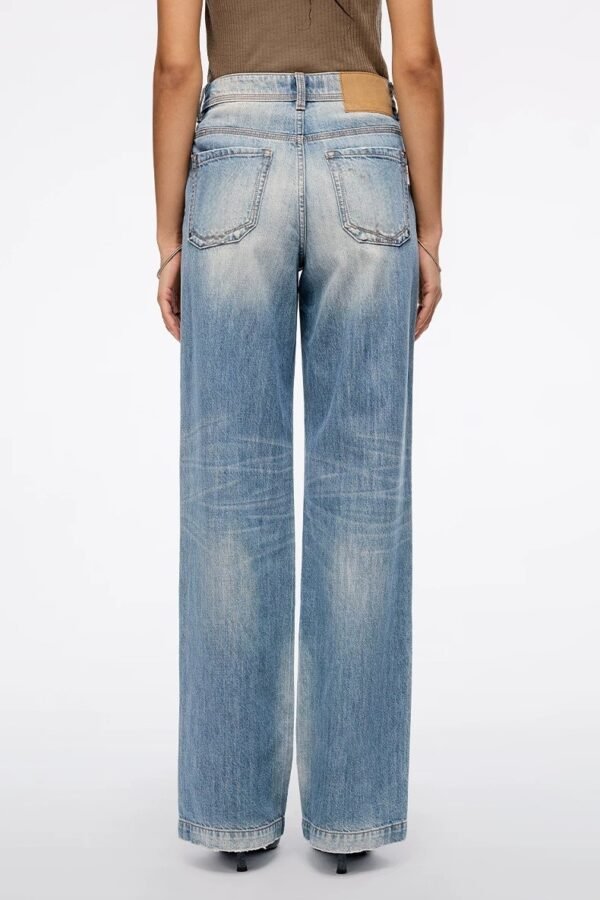 Custom Women's Organic Cotton Distressed Straight Leg Blue Jeans - view 3 Custom Women's Organic Cotton Distressed Straight Leg Blue Jeans - view 3