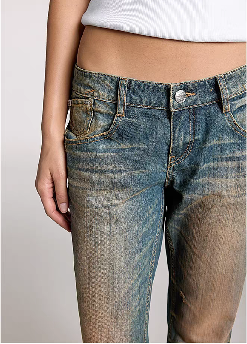 Custom Women's Denim Distressed Straight Leg Blue Jeans - view 3