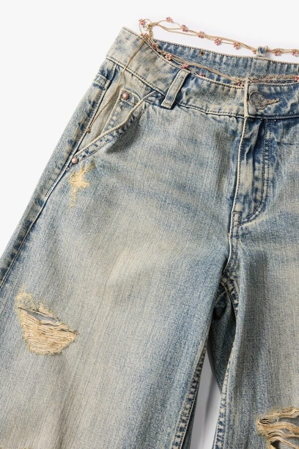 Custom Women's Organic Cotton Distressed Wide-Leg Jeans - Style AA7661 - view 2 Custom Women's Organic Cotton Distressed Wide-Leg Jeans - Style AA7661 - view 2