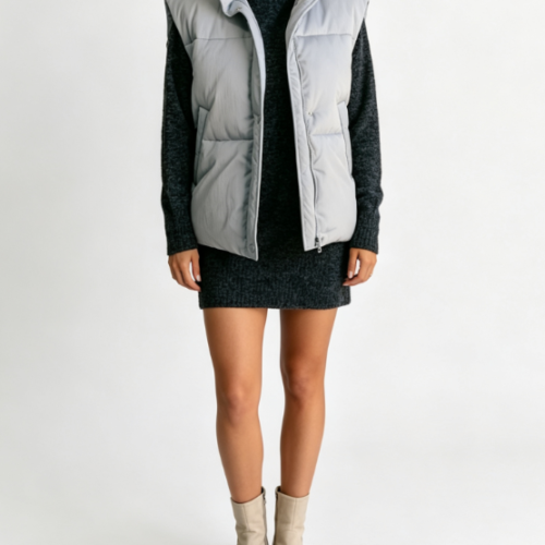 Custom Women's Down Filled Quilted Oversized Gilet Vest Puffer Jacket Slate Grey Custom Women's Down Filled Quilted Oversized Gilet Vest Puffer Jacket Slate Grey
