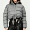 Custom Women's Down Filled Quilted Cropped Puffer Puffer Jacket Grey Custom Women's Down Filled Quilted Cropped Puffer Puffer Jacket Grey