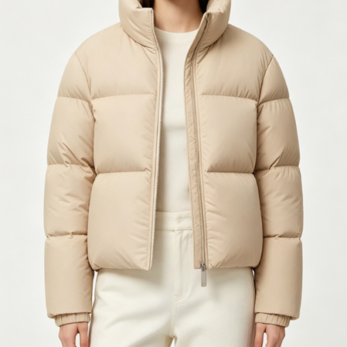 Custom Women's Down Filled Matte Cropped Puffer Puffer Jacket Sand Custom Women's Down Filled Matte Cropped Puffer Puffer Jacket Sand